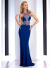 Mermaid Sheer Neck Royal Blue Chiffon Beaded Evening Dress